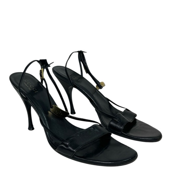 Gucci Black Leather Strappy Heels - Timeless Elegance with Iconic Details - Picture 2 of 9